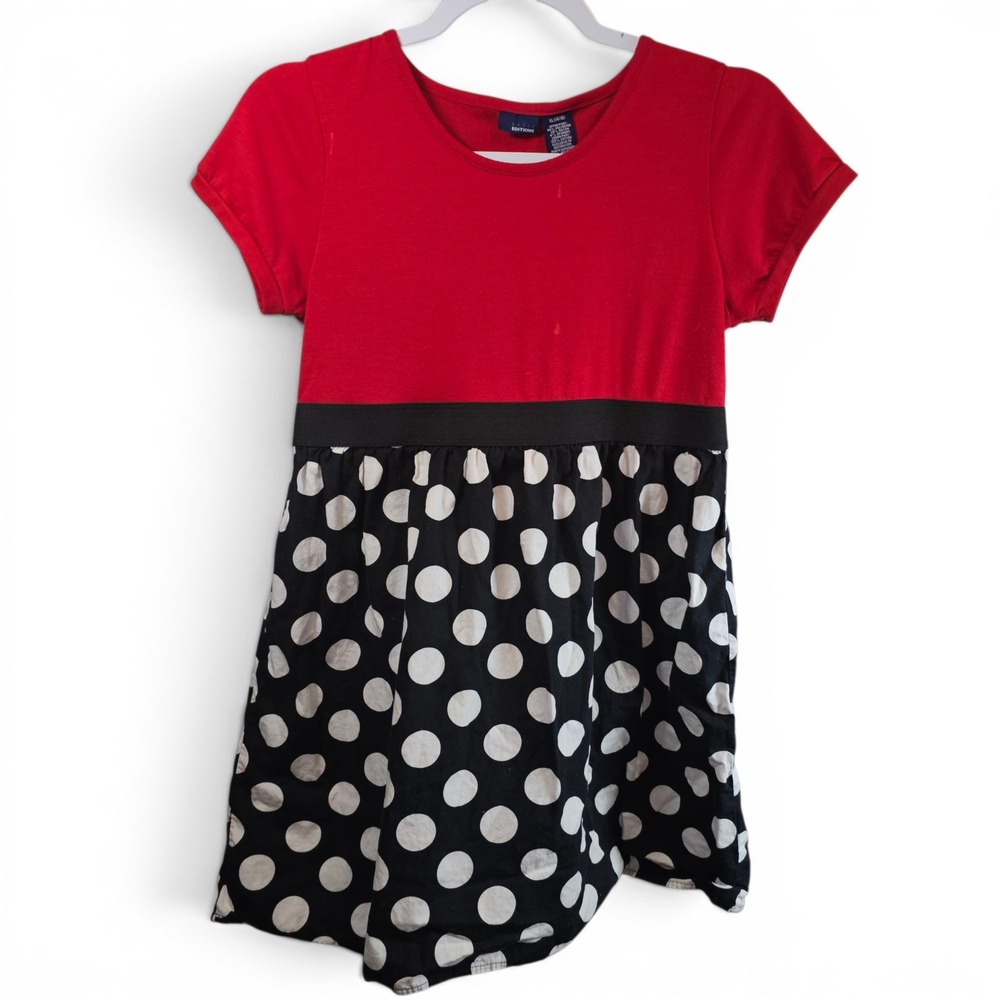 Basic Editions Polka Dot Dress Girls XL 14/16 Red Black Fit & Flare